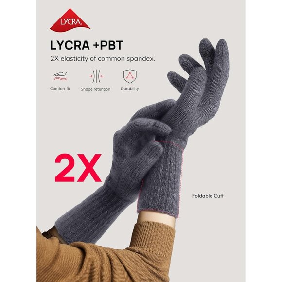 Women Gray Folding Cuffs Touchscreen Soft Skin-Friendly Jacquard Knit Warm Glove - Picture 2 of 6